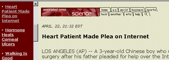 Associated Press: "Heart Patient made Plea on Internet"