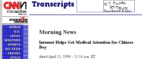 CNN: "Internet Helps Get Medical Attention for Chinese Boy"