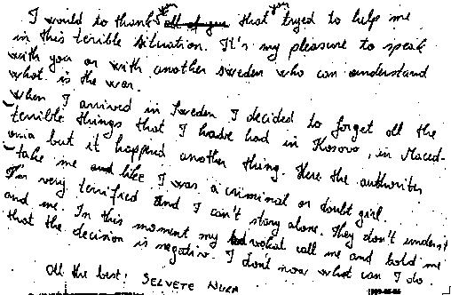 Letter from the arrest, by Selvete Nura 20. Refugee from the Kosova War