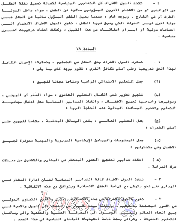 Article 28, Education. Arabian version