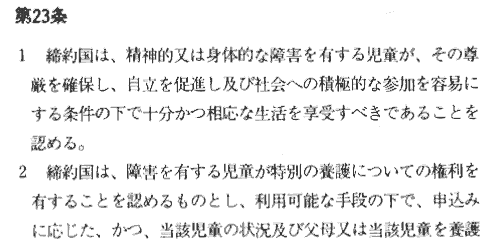Japanese text. Convention on the Rights of the Child, Article 23
