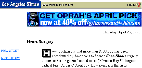 Los Angeles Times, Commentary: "Heart Surgery"
