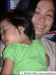 Going home to the Philippines. Jerden Sampang and her mother Eden.